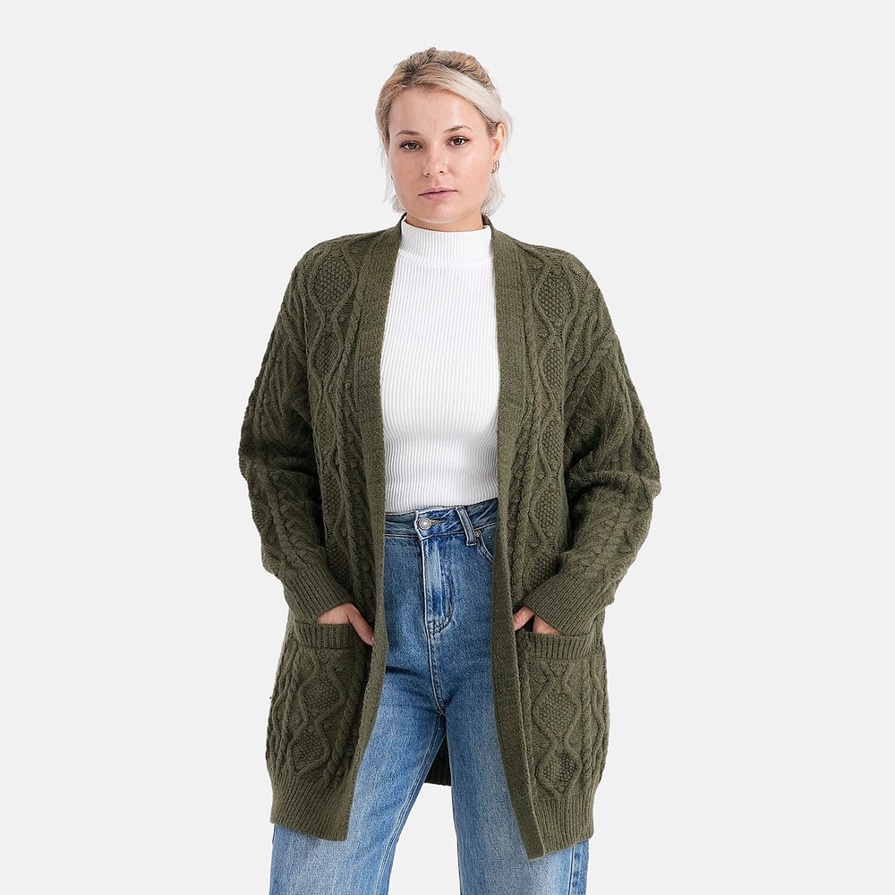 - MAISI Relaxed Fit Knit Coatigan (One Size) - Dark Army Green