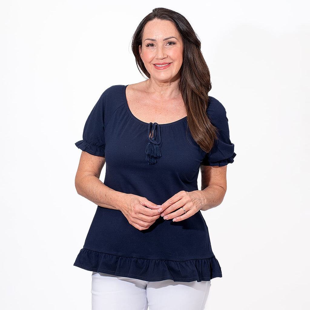 MAISON Cotton Gypsy Top (Size L) - Navy