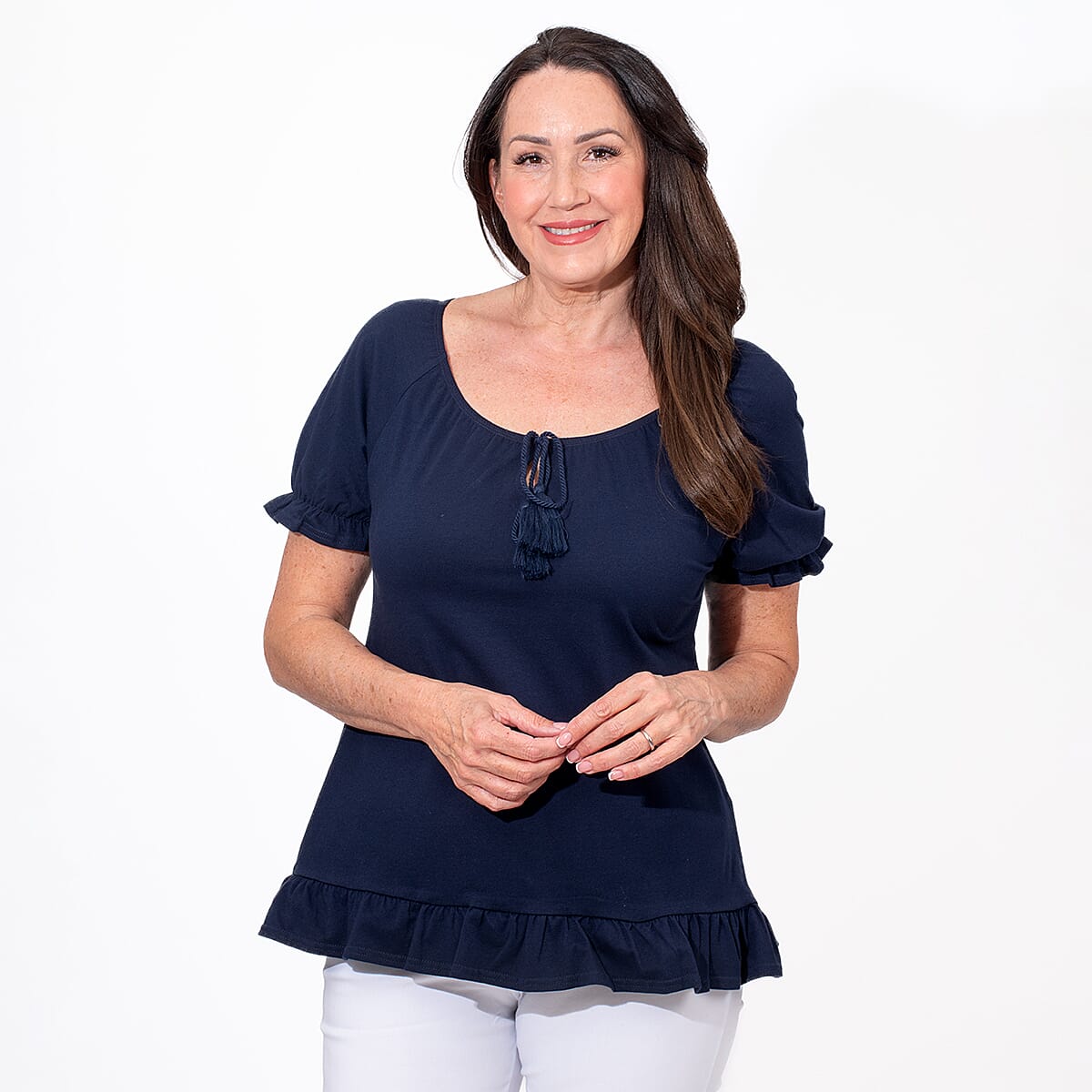MAISON Cotton Gypsy Top (Size L) - Navy
