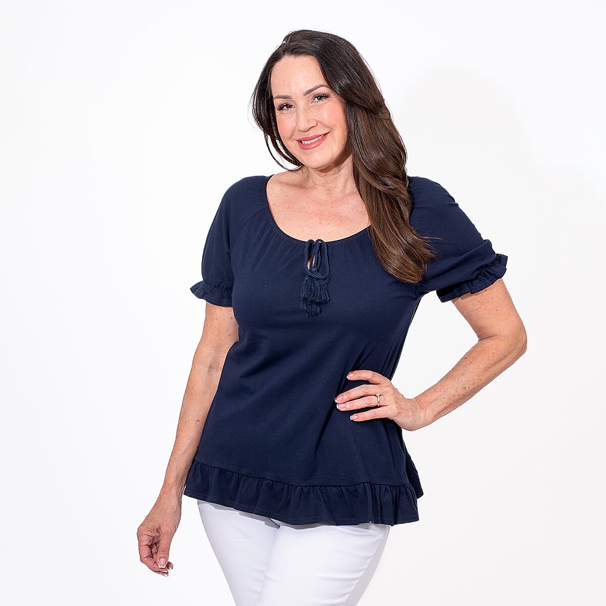 MAISON Cotton Gypsy Top (Size L) - Navy