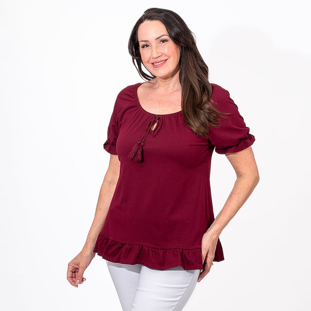MAISON Cotton Gypsy Top (Size M) - Oxblood