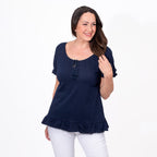 MAISON Cotton Gypsy Top (Size XL) - Navy