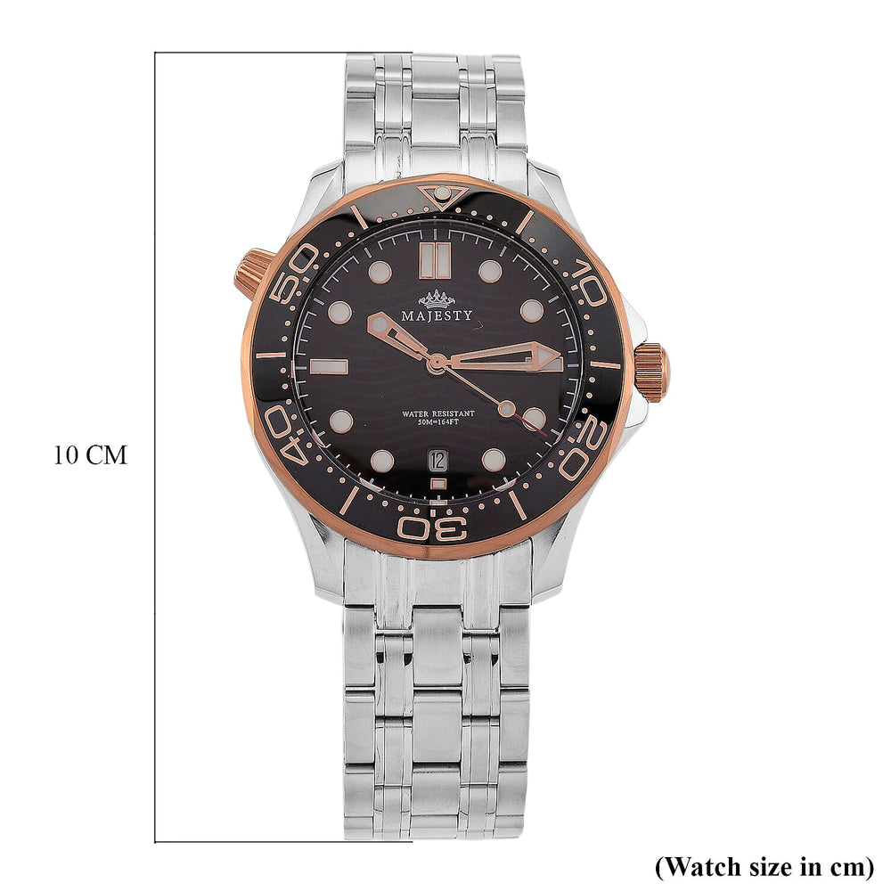 MAJESTY Diver Automatic Mechanical Miyota 8215 5ATM WR Black Hydraulic Dial - Two-Tone Case Mens Watch with Two-Tone Stainless Steel Strap