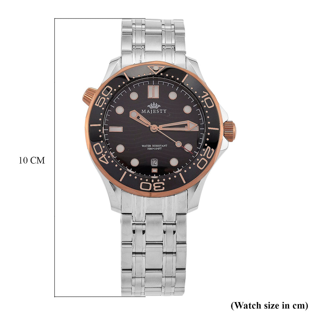 MAJESTY Diver Automatic Mechanical Miyota 8215 5ATM WR Black Hydraulic Dial - Two-Tone Case Mens Watch with Two-Tone Stainless Steel Strap