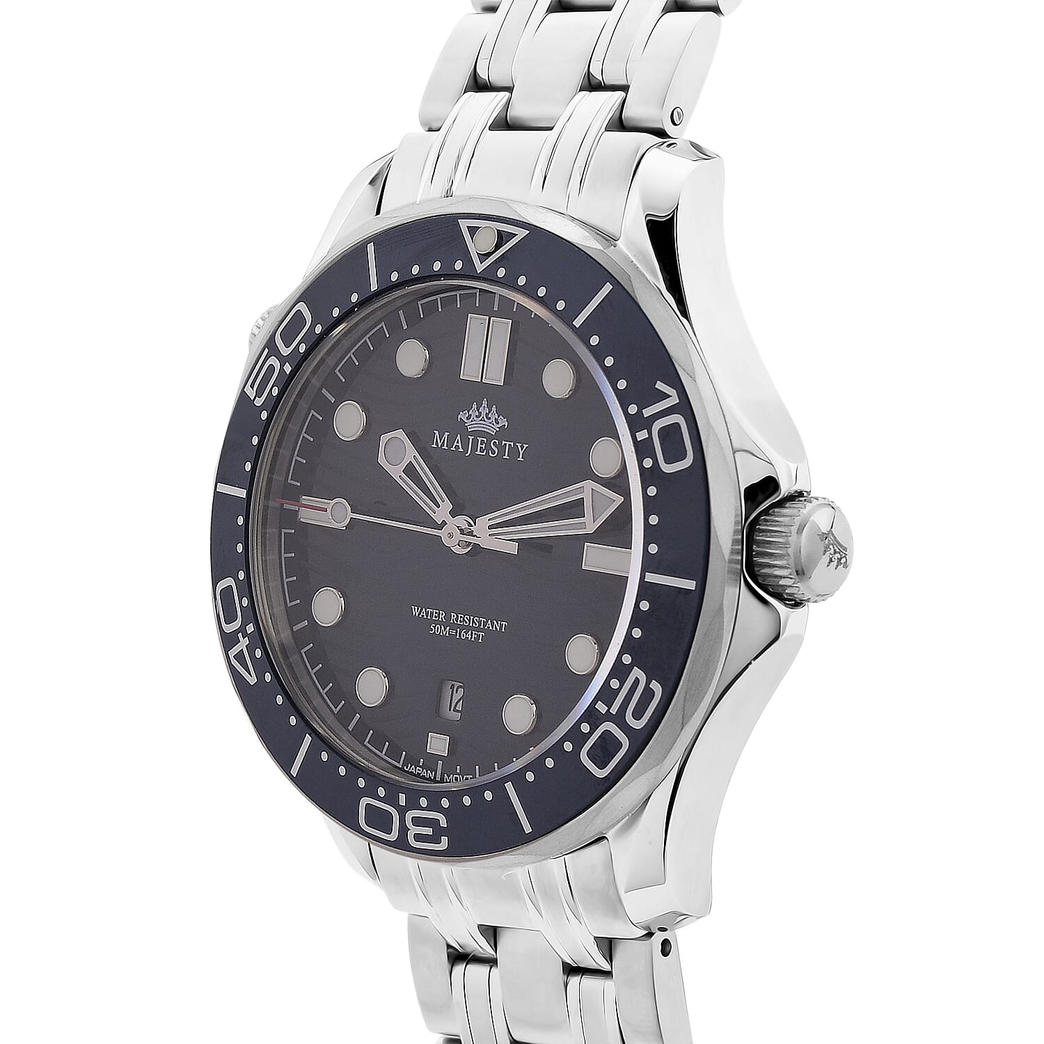 MAJESTY Diver Automatic Mechanical Miyota 8215 5ATM WR Blue Hydraulic Dial - Silver Case Mens Watch with Silver Stainless Steel Strap
