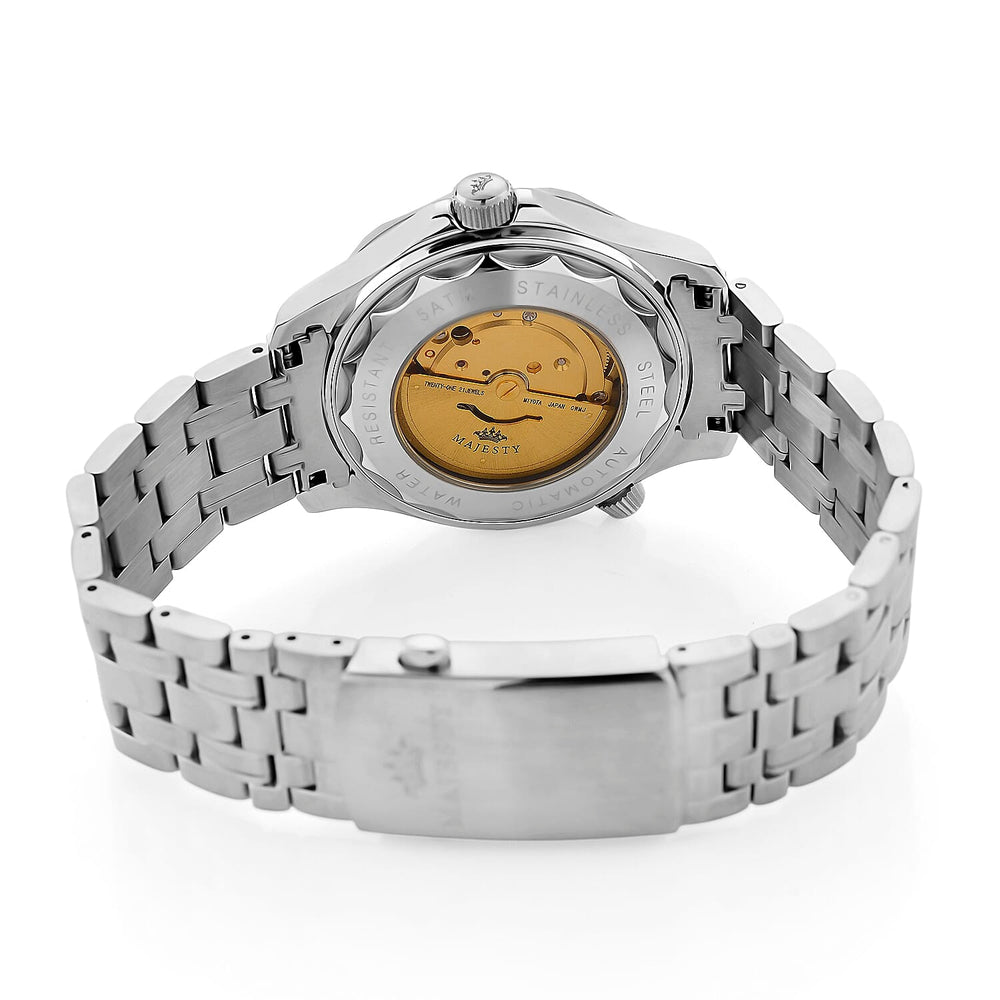 MAJESTY Diver Automatic Mechanical Miyota 8215 5ATM WR Blue Hydraulic Dial - Silver Case Mens Watch with Silver Stainless Steel Strap