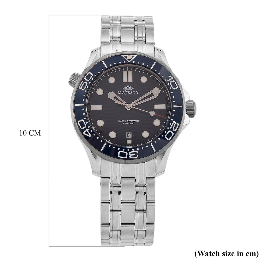 MAJESTY Diver Automatic Mechanical Miyota 8215 5ATM WR Blue Hydraulic Dial - Silver Case Mens Watch with Silver Stainless Steel Strap