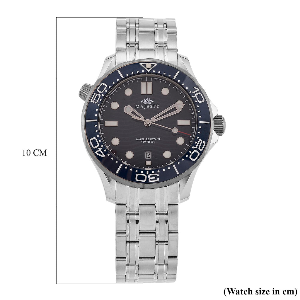 MAJESTY Diver Automatic Mechanical Miyota 8215 5ATM WR Blue Hydraulic Dial - Silver Case Mens Watch with Silver Stainless Steel Strap