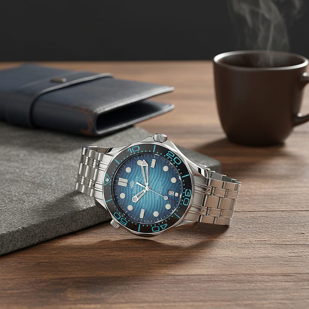 MAJESTY Diver Automatic Mechanical Miyota 8215 5ATM WR Gradual Blue Dial - Silver Case Mens Watch with Silver Stainless Steel Strap