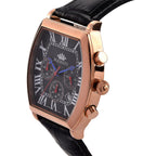 MAJESTY Multifunction VD53 Japan Quartz 3ATM WR Black Hydraulic Dial - Rose Crystal Case Mens Watch with Black Leather Strap