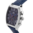 MAJESTY Multifunction VD53 Japan Quartz 3ATM WR Blue Hydraulic Dial - Silver Crystal Case Mens Watch with Blue Leather Strap