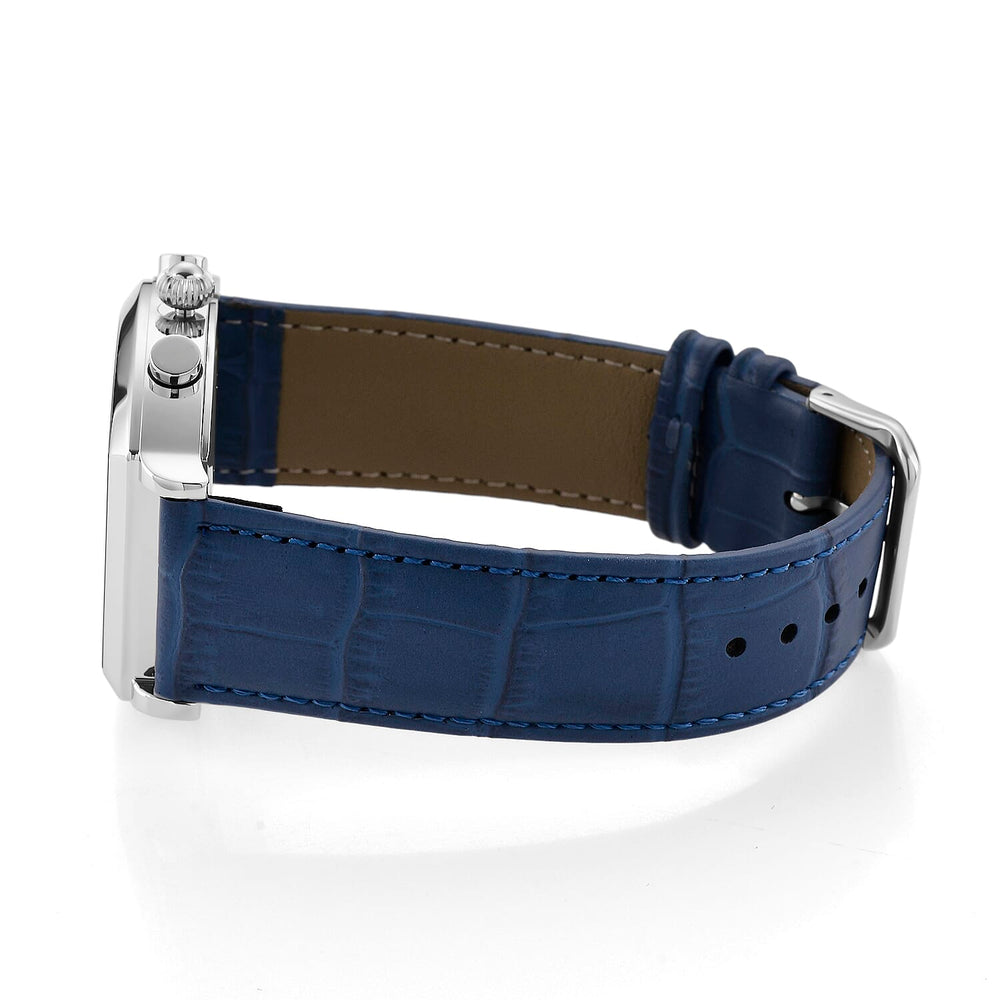 MAJESTY Multifunction VD53 Japan Quartz 3ATM WR Blue Hydraulic Dial - Silver Crystal Case Mens Watch with Blue Leather Strap