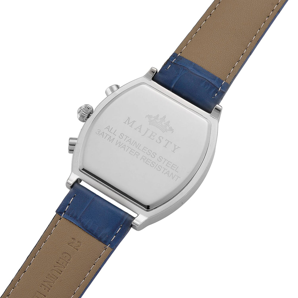 MAJESTY Multifunction VD53 Japan Quartz 3ATM WR Blue Hydraulic Dial - Silver Crystal Case Mens Watch with Blue Leather Strap