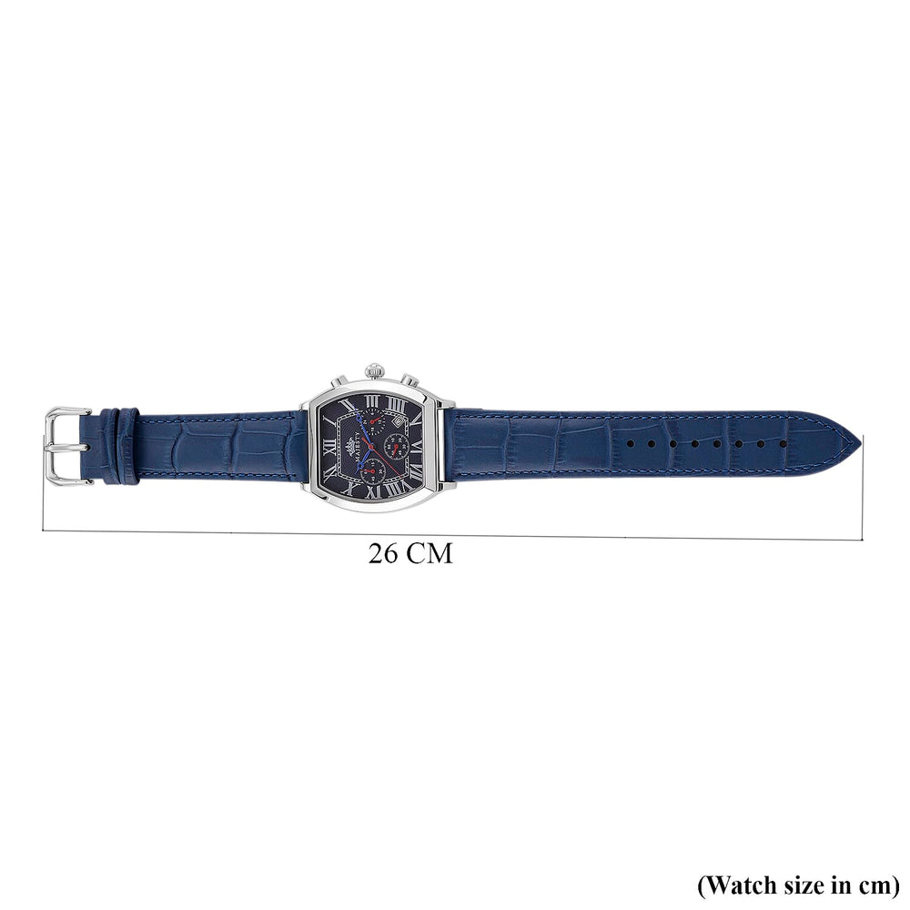MAJESTY Multifunction VD53 Japan Quartz 3ATM WR Blue Hydraulic Dial - Silver Crystal Case Mens Watch with Blue Leather Strap