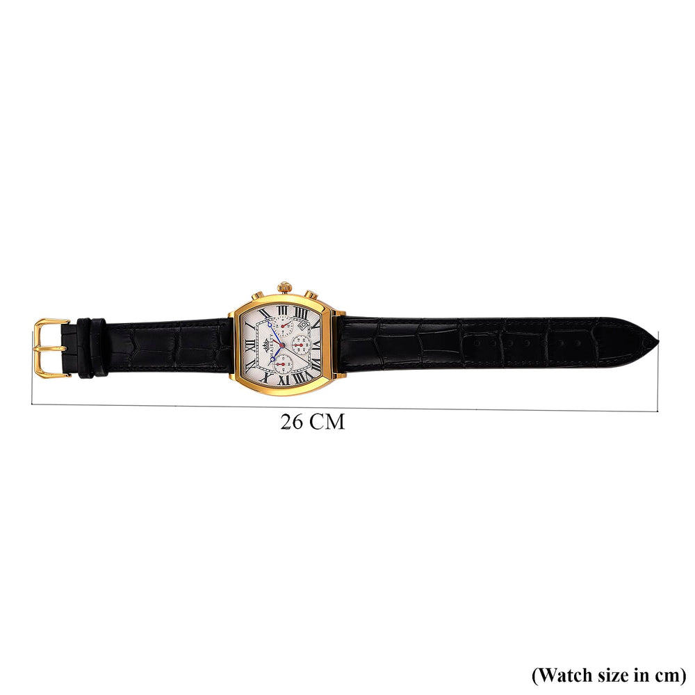 MAJESTY Multifunction VD53 Japan Quartz 3ATM WR White Hydraulic Dial - Gold Crystal Case Mens Watch with Black Leather Strap