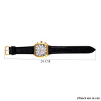 MAJESTY Multifunction VD53 Japan Quartz 3ATM WR White Hydraulic Dial - Gold Crystal Case Mens Watch with Black Leather Strap
