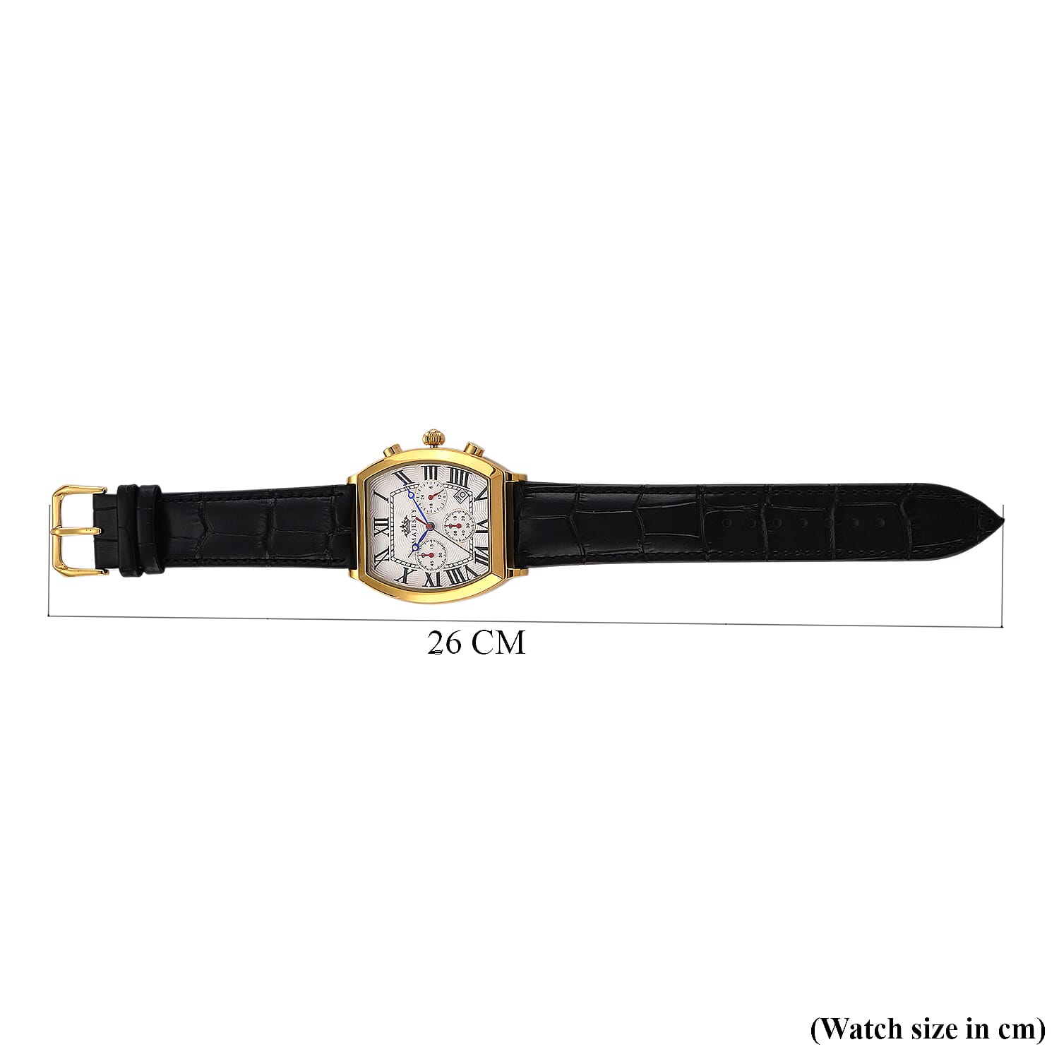 MAJESTY Multifunction VD53 Japan Quartz 3ATM WR White Hydraulic Dial - Gold Crystal Case Mens Watch with Black Leather Strap