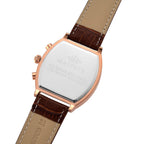 MAJESTY Multifunction VD53 Japan Quartz 3ATM WR White Hydraulic Dial - Rose Crystal Case Mens Watch with Brown Leather Strap