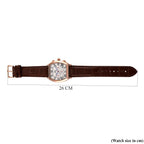 MAJESTY Multifunction VD53 Japan Quartz 3ATM WR White Hydraulic Dial - Rose Crystal Case Mens Watch with Brown Leather Strap