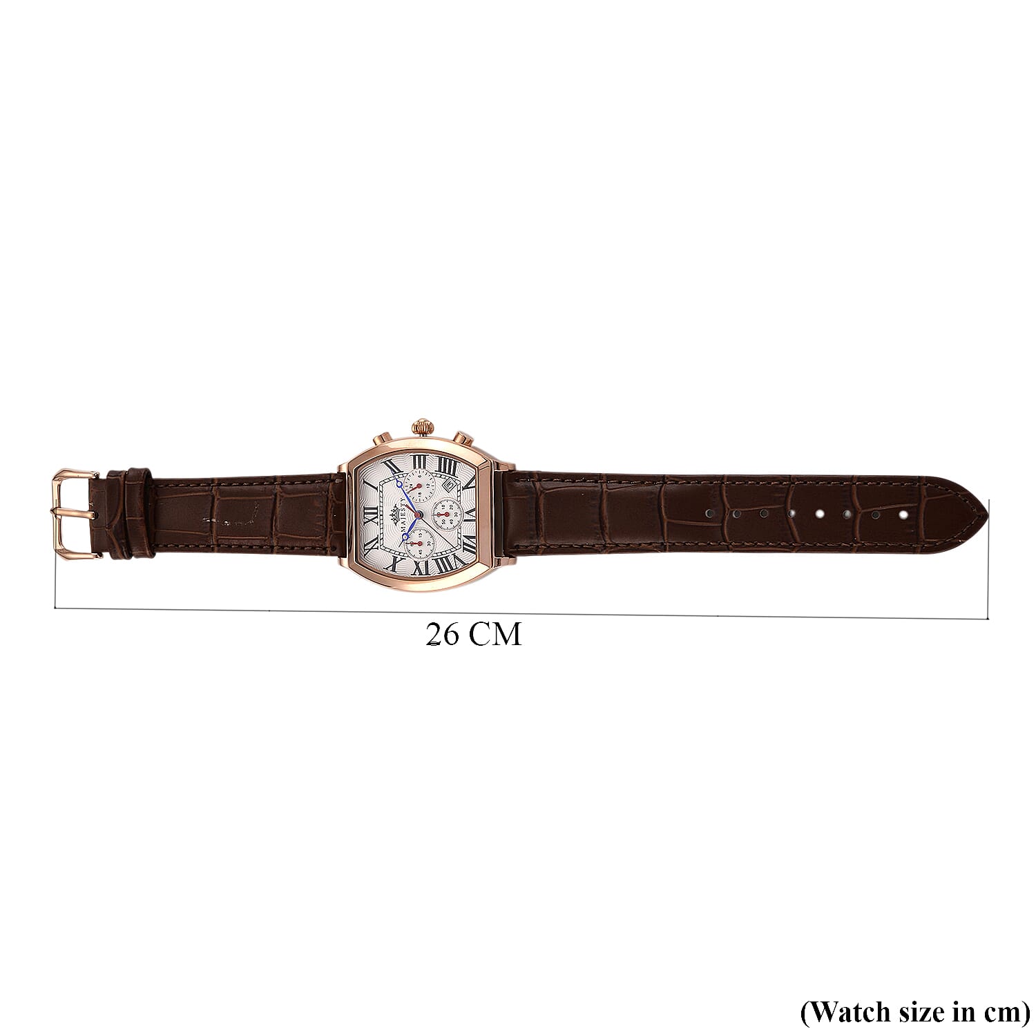 MAJESTY Multifunction VD53 Japan Quartz 3ATM WR White Hydraulic Dial - Rose Crystal Case Mens Watch with Brown Leather Strap