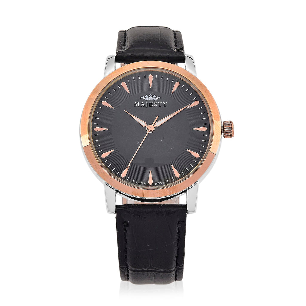 MAJESTY Quartz PC21S 3ATM WR Black Hydraulic Dial - Two-Tone Case Mens Watch with Black PU Strap