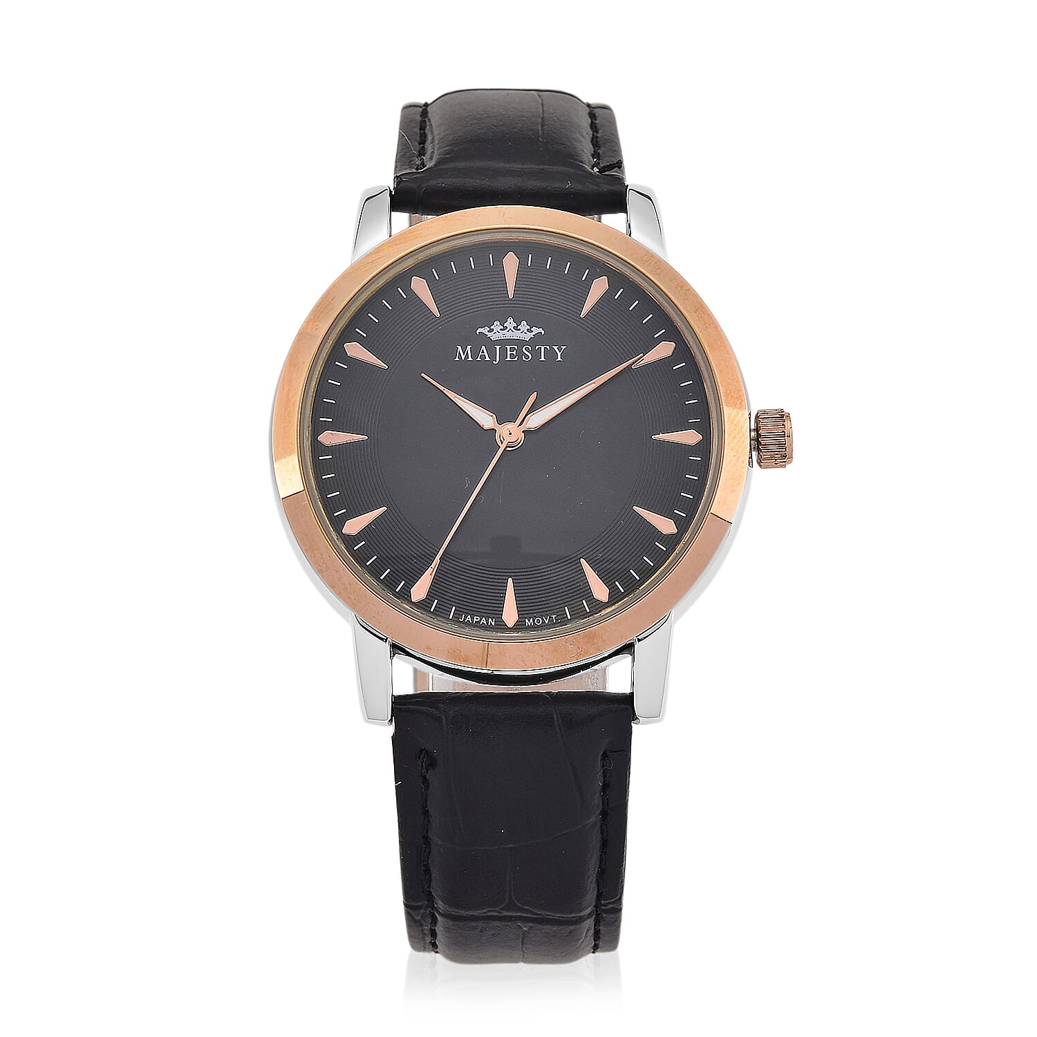 MAJESTY Quartz PC21S 3ATM WR Black Hydraulic Dial - Two-Tone Case Mens Watch with Black PU Strap