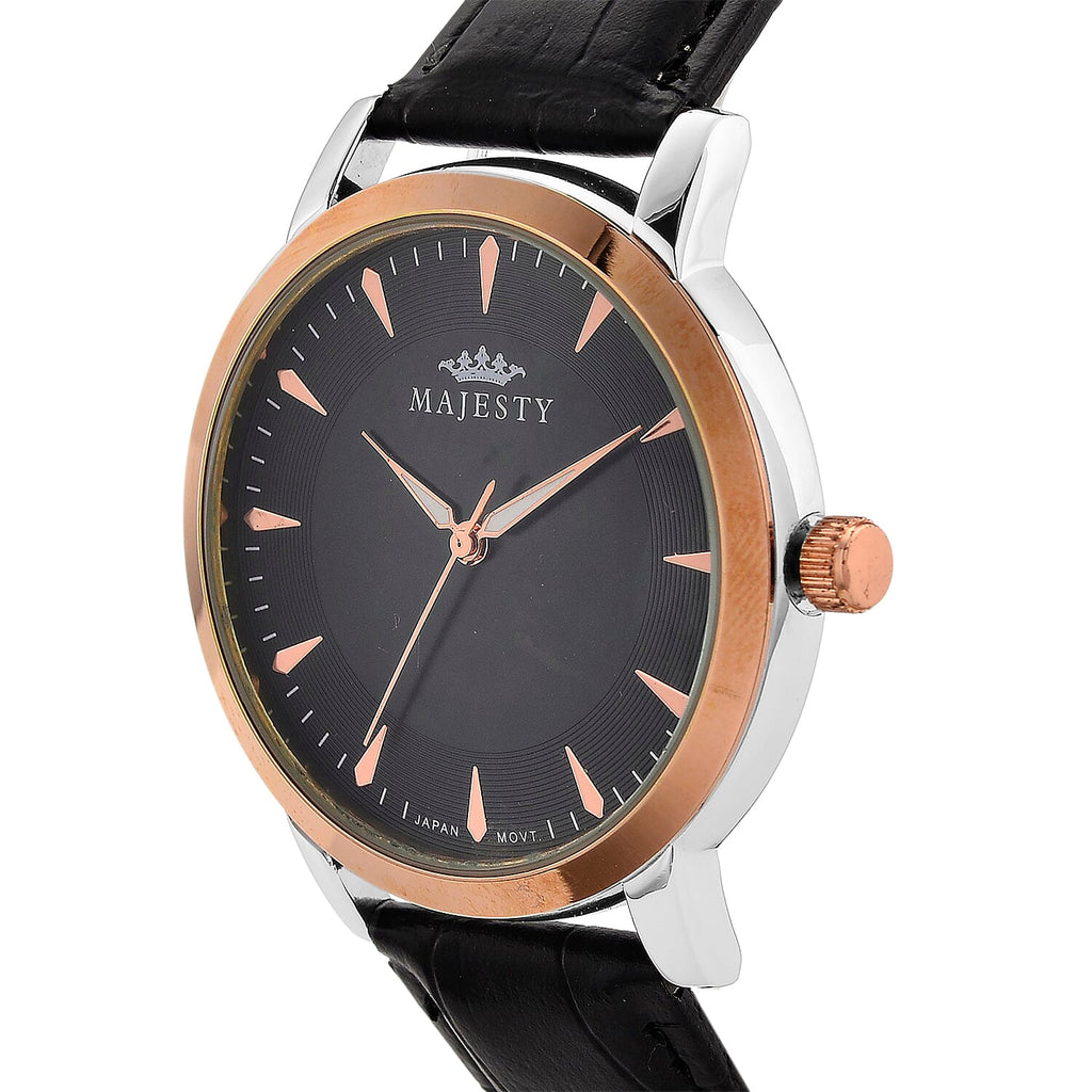 MAJESTY Quartz PC21S 3ATM WR Black Hydraulic Dial - Two-Tone Case Mens Watch with Black PU Strap