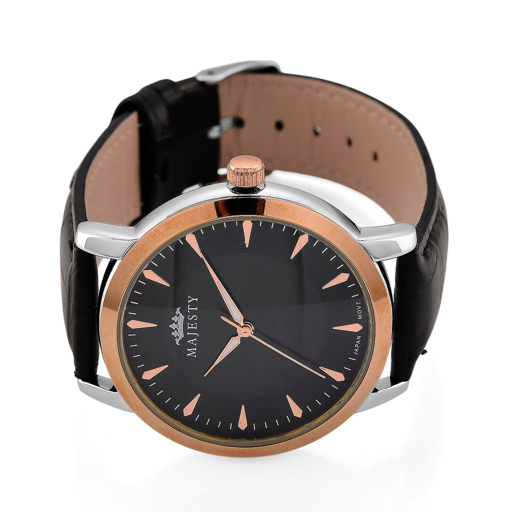 MAJESTY Quartz PC21S 3ATM WR Black Hydraulic Dial - Two-Tone Case Mens Watch with Black PU Strap
