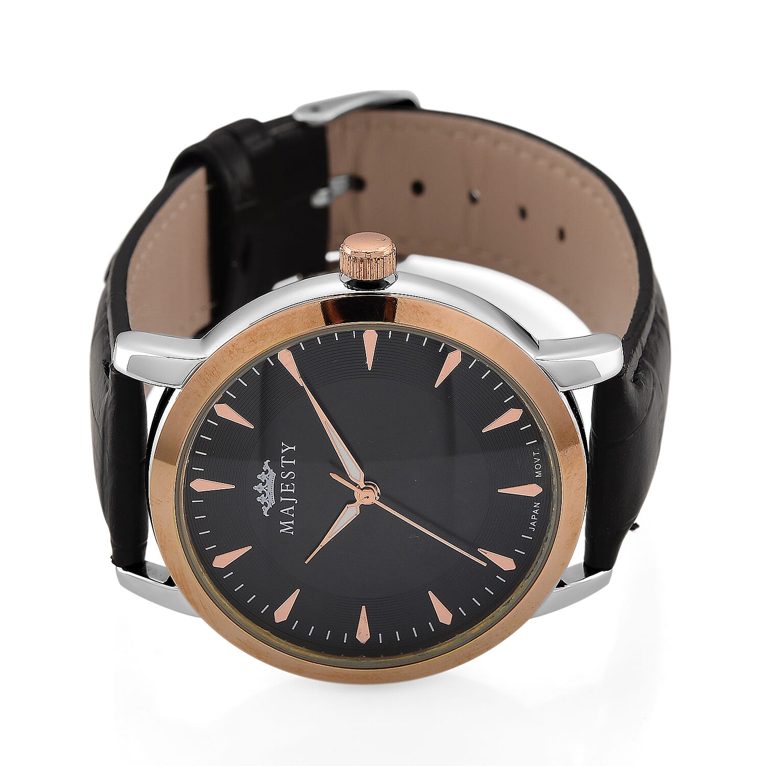 MAJESTY Quartz PC21S 3ATM WR Black Hydraulic Dial - Two-Tone Case Mens Watch with Black PU Strap