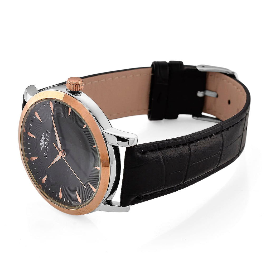MAJESTY Quartz PC21S 3ATM WR Black Hydraulic Dial - Two-Tone Case Mens Watch with Black PU Strap