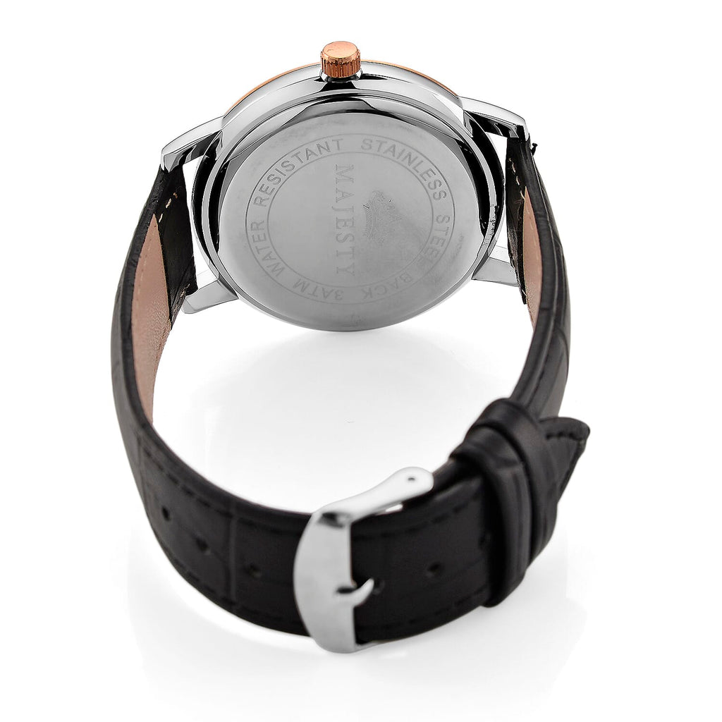 MAJESTY Quartz PC21S 3ATM WR Black Hydraulic Dial - Two-Tone Case Mens Watch with Black PU Strap