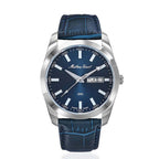 MATHEY TISSOT I Day-Date Swiss Ronda 517 Quartz Movt. 5ATM WR Blue Dial - Silver Case Mens Watch with Blue Leather Strap H453ALBU