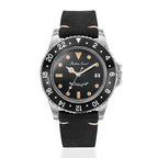 MATHEY TISSOT Mathey Vintage Quartz Ronda 505 Movt 10ATM WR Black Dial Mens Watch with a Brown Leather Strap