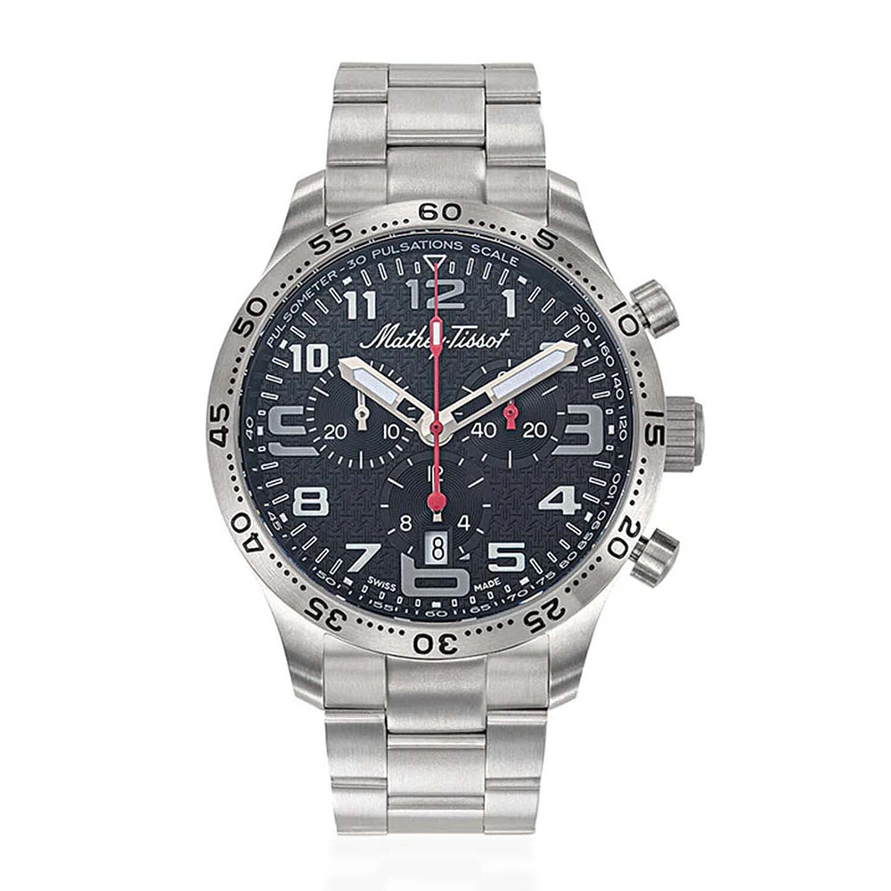 MATHEY TISSOT Type 21 Titanium Swiss Ronda 5030D Quartz Movt. 5ATM WR Black - Red Dial - Silver Case Mens Watch with Silver Titanium Strap H1821CHT1