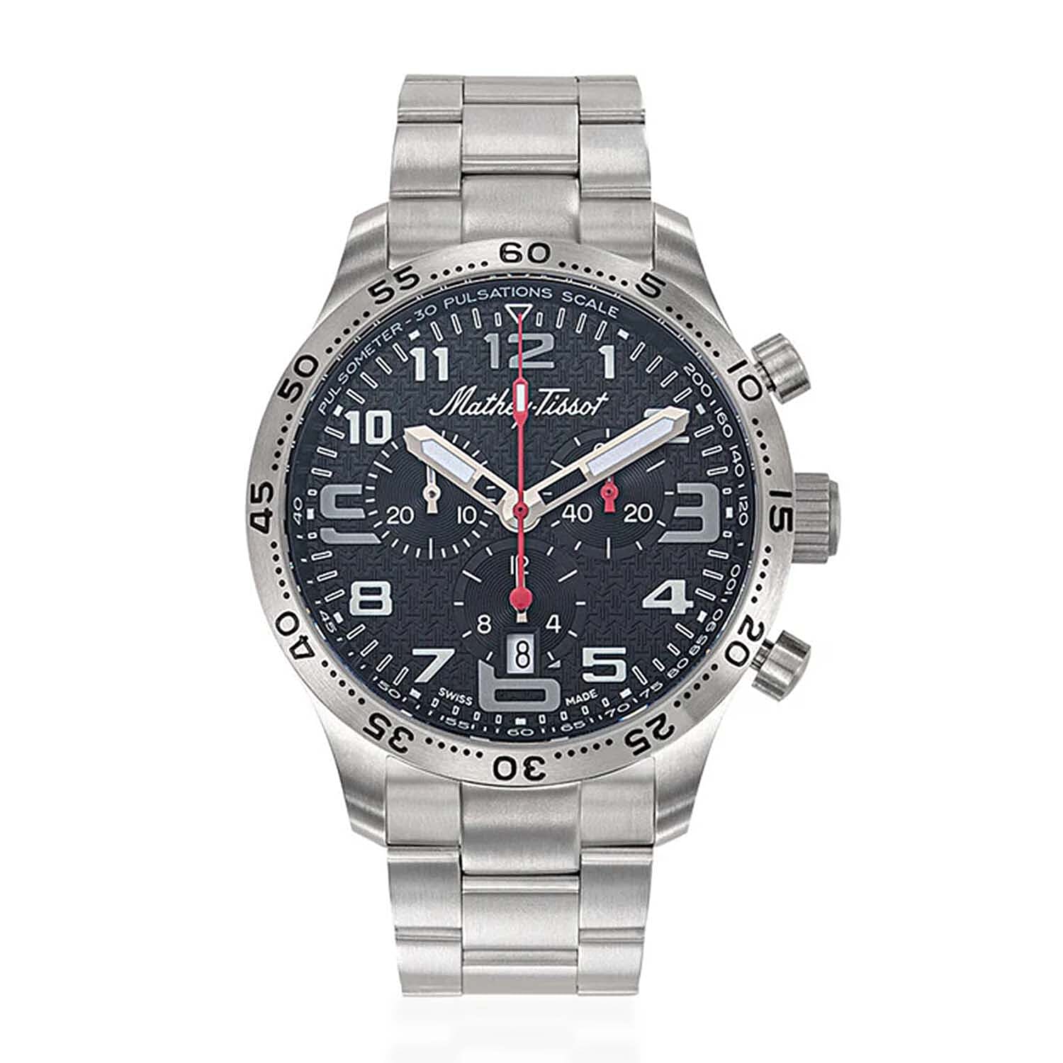 MATHEY TISSOT Type 21 Titanium Swiss Ronda 5030D Quartz Movt. 5ATM WR Black - Red Dial -