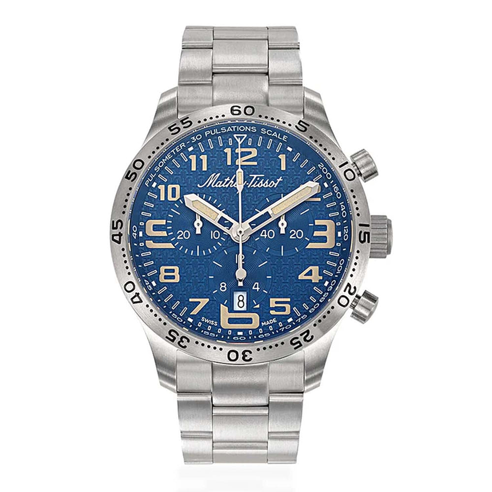 MATHEY TISSOT Type 21 Titanium Swiss Ronda 5030D Quartz Movt. 5ATM WR Blue Dial - Silver Case Mens Watch with Silver Titanium Strap H1821CHT2