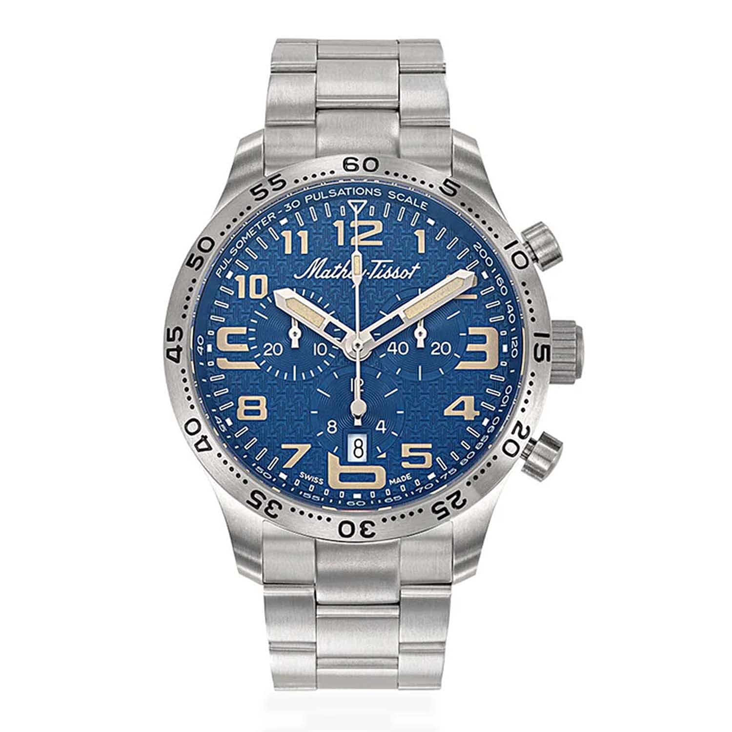 MATHEY TISSOT Type 21 Titanium Swiss Ronda 5030D Quartz Movt. 5ATM WR Blue Dial - Silver Case Mens Watch with Silver Titanium Strap H1821CHT2