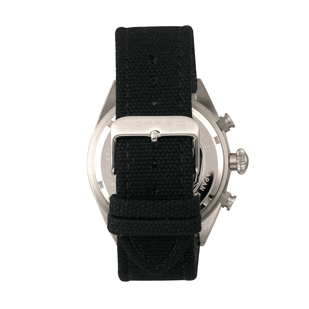 MORPHIC M53 Series Japanese Quartz Movt. 5ATM Water Resistant Black Dial Mens Watch with Black Colour Leather Strap and Silver-Tone Case