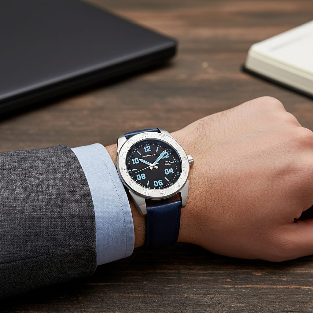 MORPHIC M63 Series Japanese Quartz Movt. 5ATM Water Resistant Black Dial Mens Watch with Black Colour Leather Strap and Silver-Tone Case