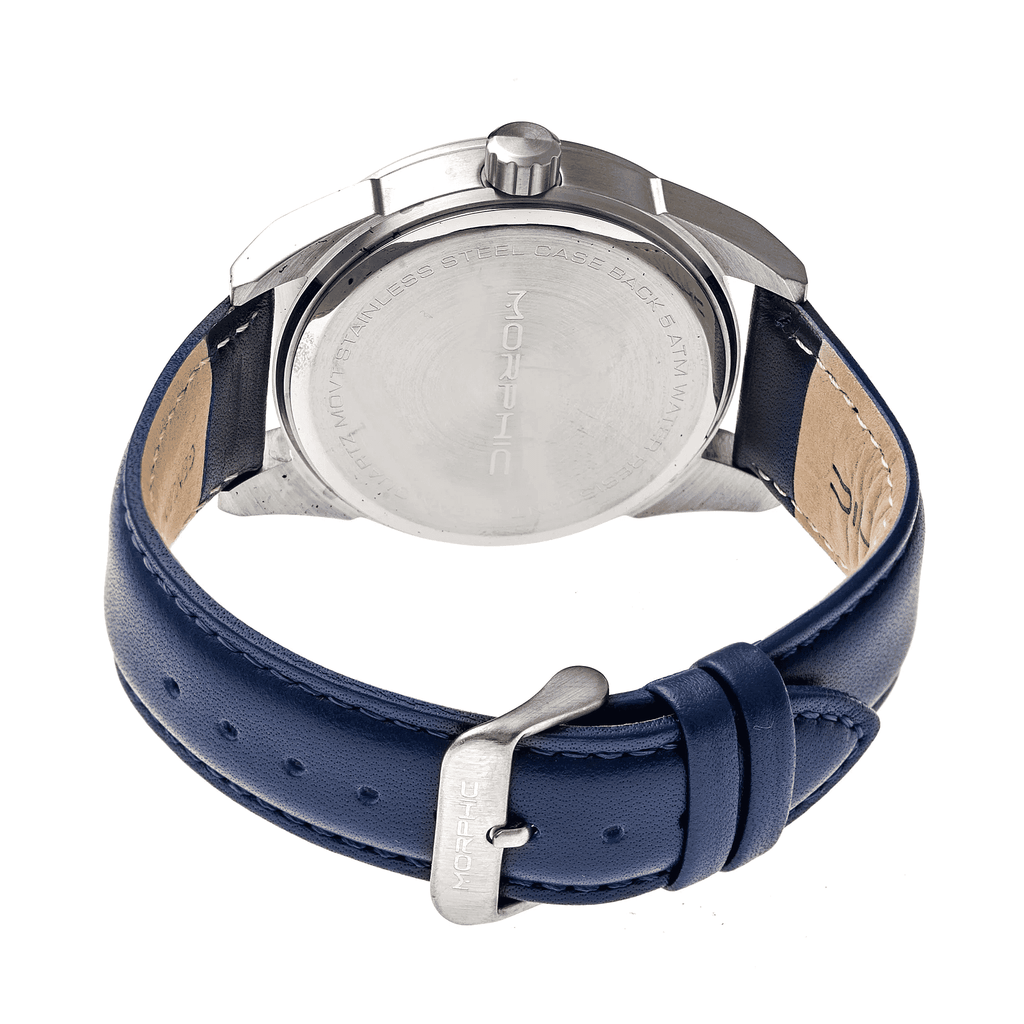 MORPHIC M63 Series Japanese Quartz Movt. 5ATM Water Resistant Black Dial Mens Watch with Black Colour Leather Strap and Silver-Tone Case