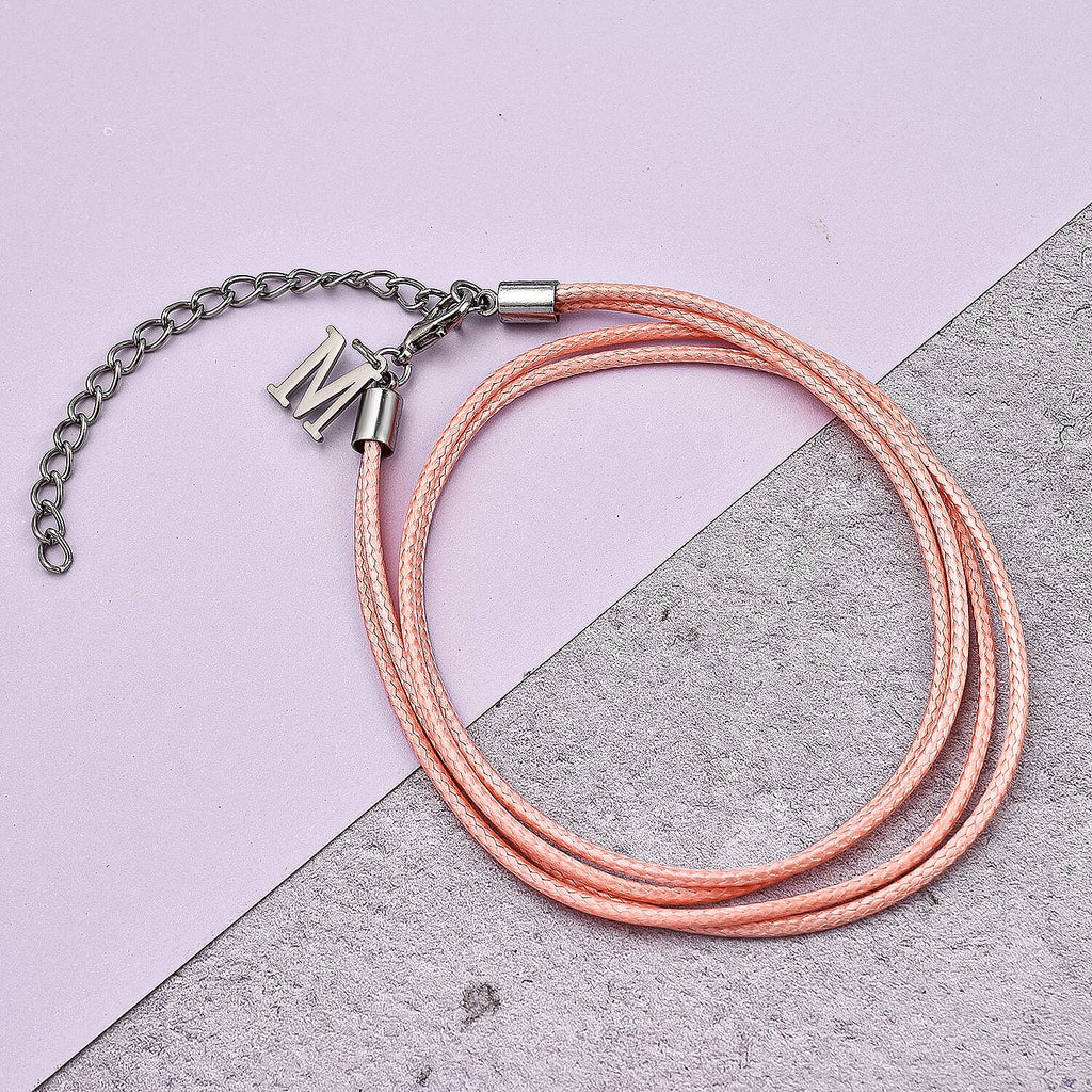 Maelle- Recognition Bracelet (Size 7- 8.5 with Extender) with M Charm in Peach Colour