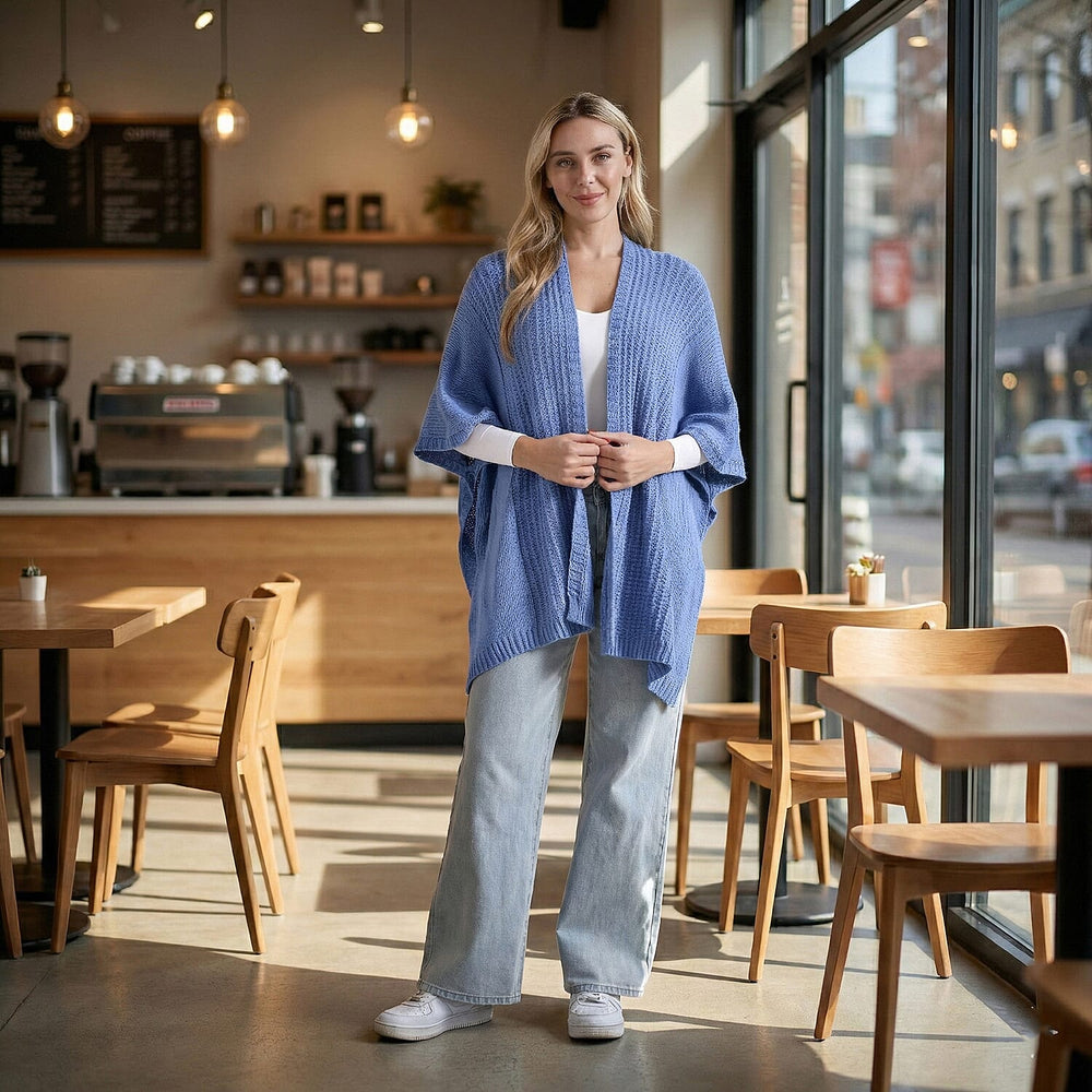 - Maisi 100% Acrylic Relax Fit Cardigan (One Size - 8 To 26) - Light Blue