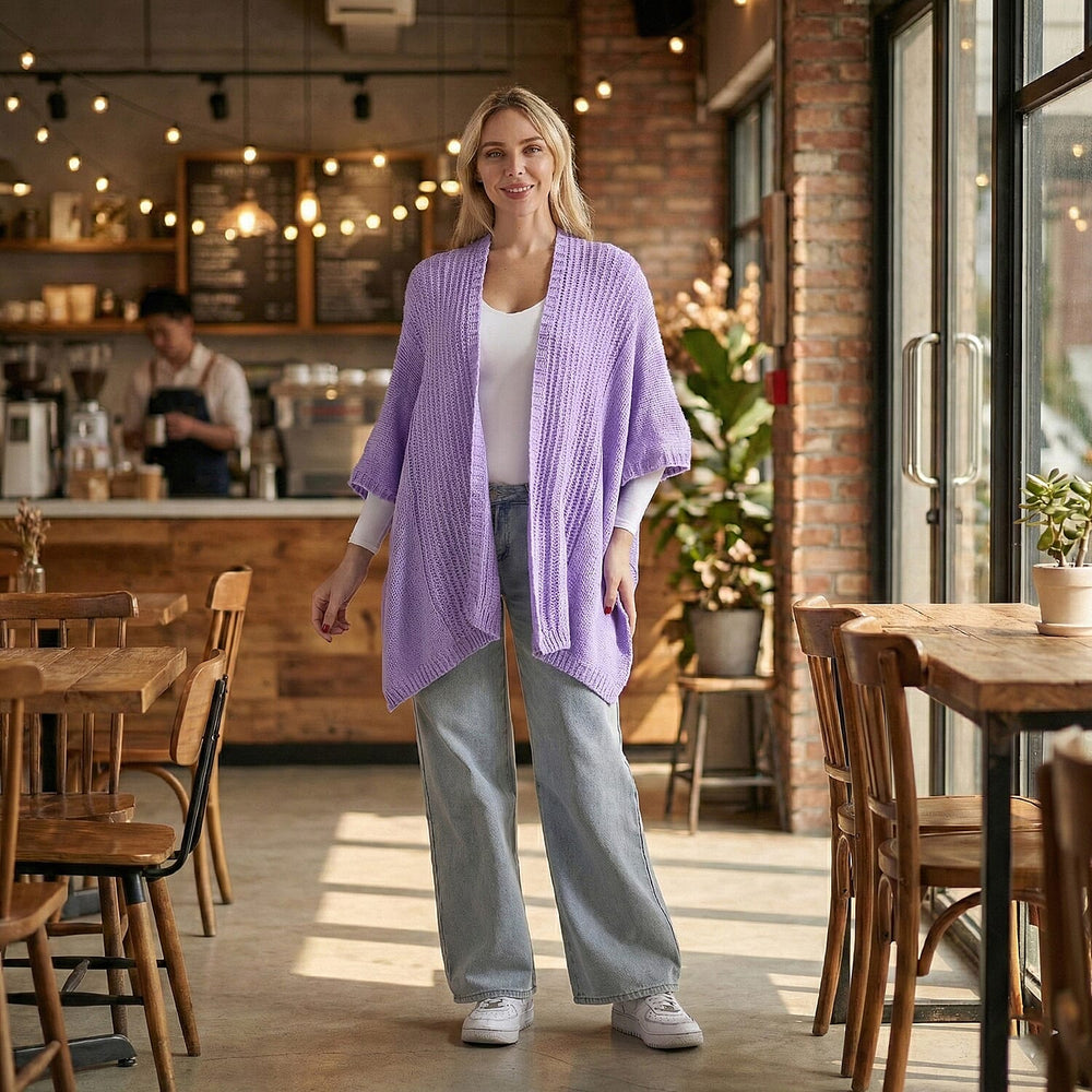 - Maisi 100% Acrylic Relax Fit Cardigan (One Size - 8 to 26) - Purple
