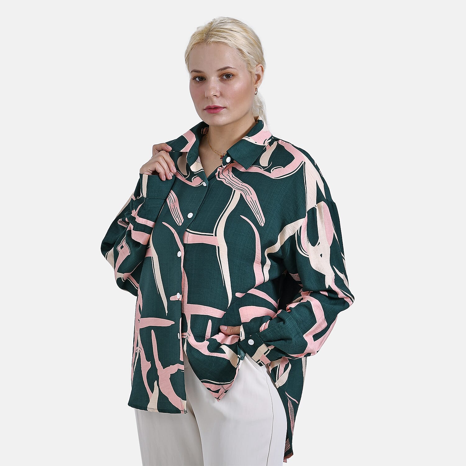 - Maisi Abstract Pattern Relaxed Fit Shirt (Size 8-16) - Green - Pink