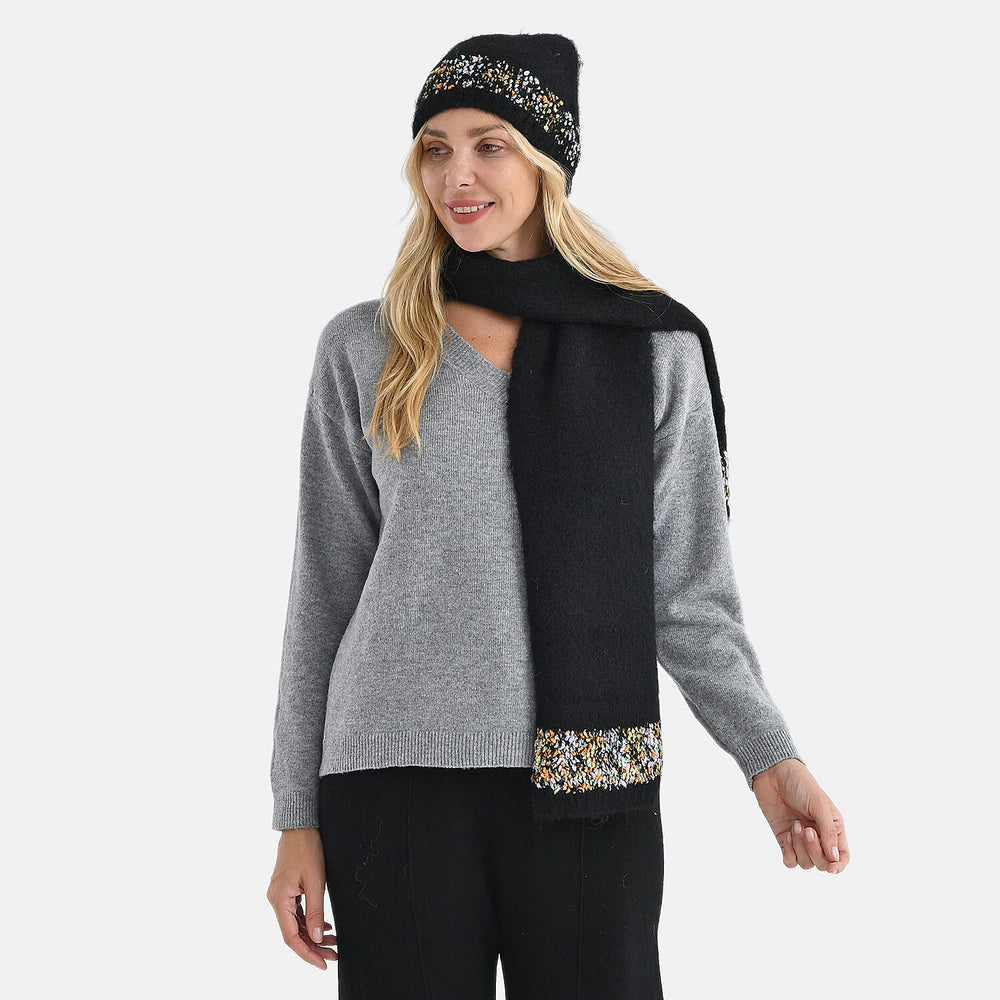 - Maisi Knitted Cozy Set of Two Scarf and Hat - Black