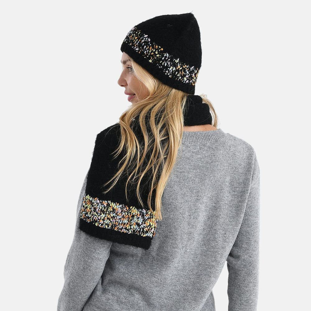 - Maisi Knitted Cozy Set of Two Scarf and Hat - Black