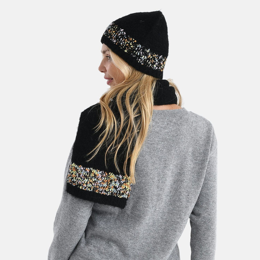 - Maisi Knitted Cozy Set of Two Scarf and Hat - Black