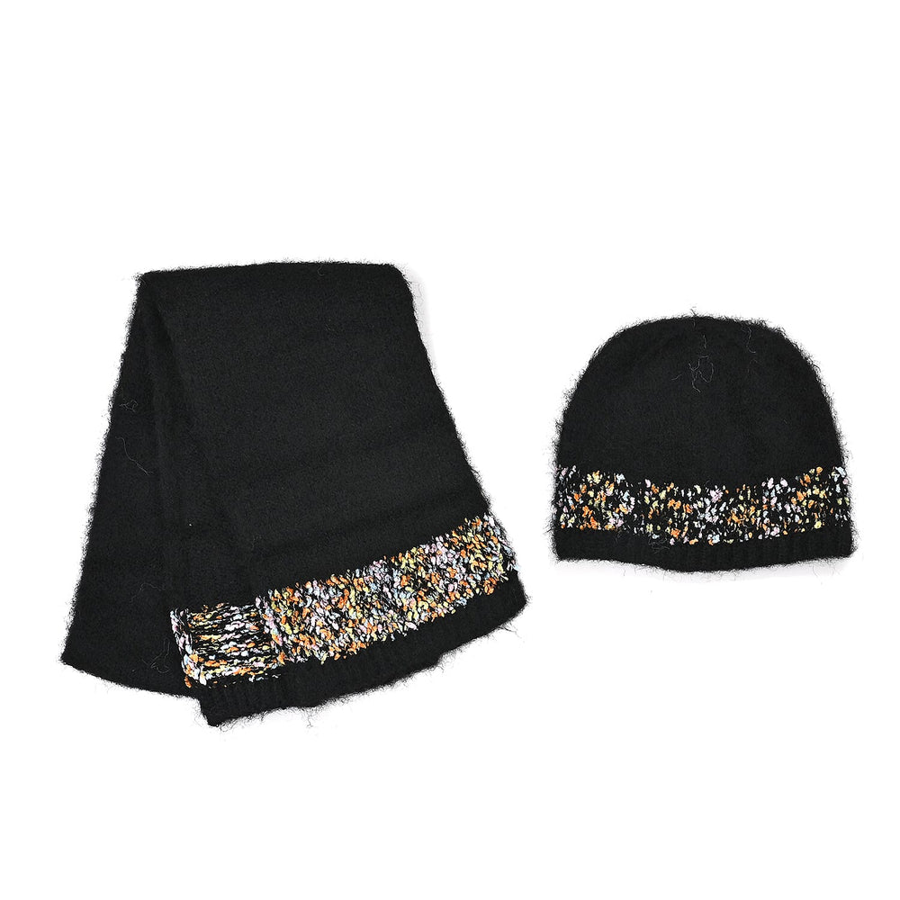 - Maisi Knitted Cozy Set of Two Scarf and Hat - Black