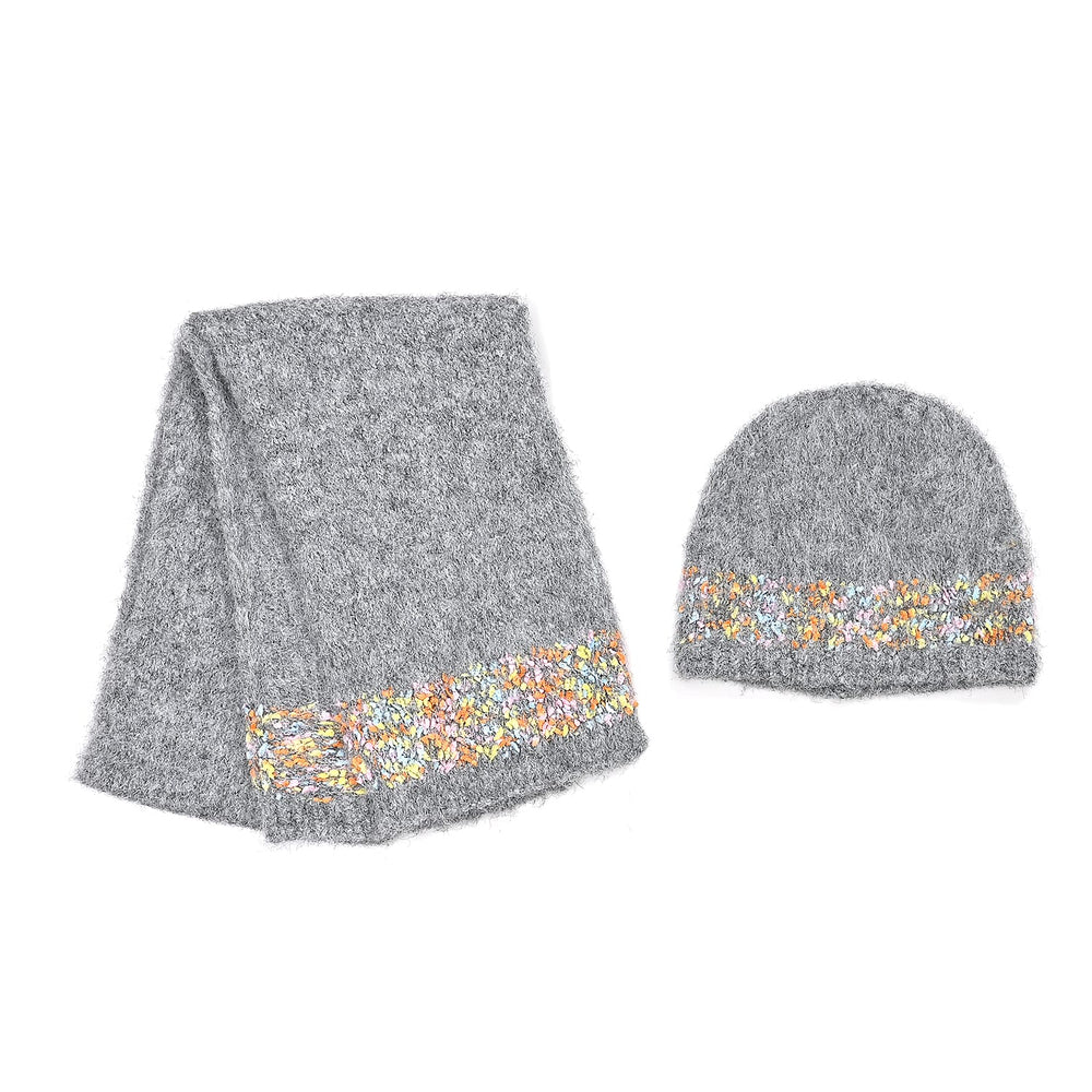 - Maisi Knitted Cozy Set of Two Scarf and Hat - Grey