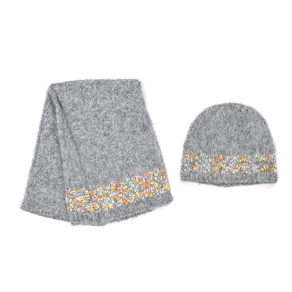 - Maisi Knitted Cozy Set of Two Scarf and Hat - Grey